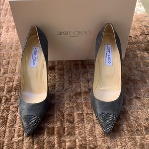 JIMMY CHOO  AMIKA SHIMMER SUEDE CRYSTAL PUMP 39.5